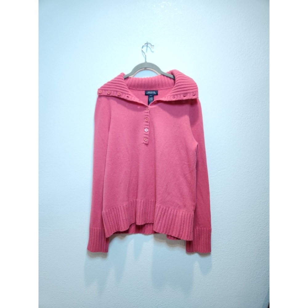 Jones New York Sweater L Pink Cashmere Angora Merino Wool Collar Pullover